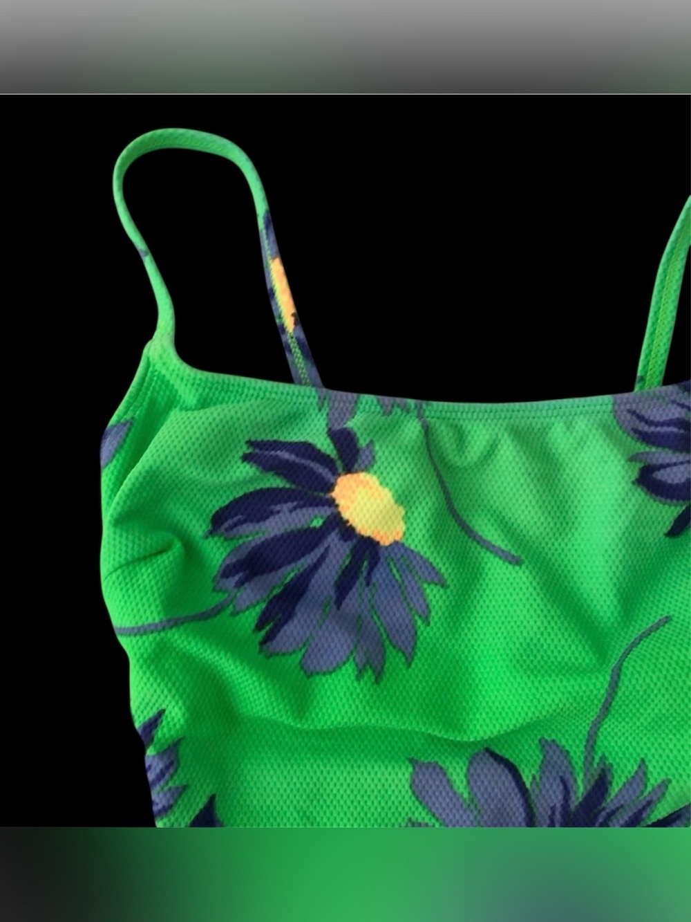 VTG 80s La Blanca One Piece Purple Daisy Flower Detail Swimsuit with Back Tie Up